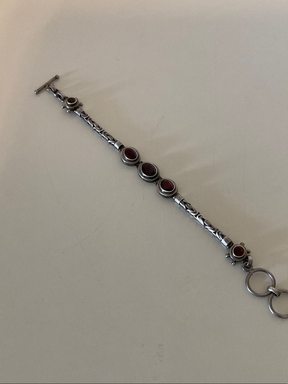 Sterling Silver Red Stone Link Bracelet - Women Accessories
